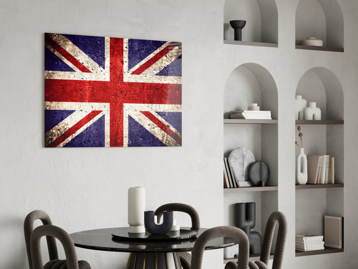 WONDERWALL ‘L’Atelier Fun Collection’ Faded Stone-Texture Union Jack Glass Wall Art