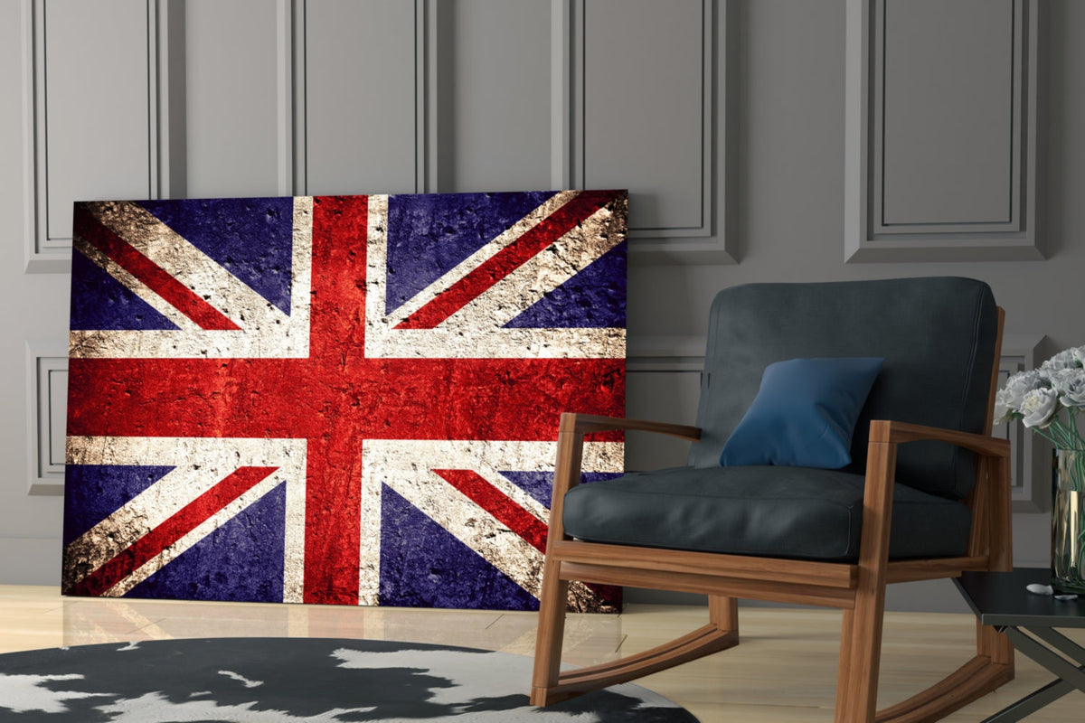 WONDERWALL ‘L’Atelier Fun Collection’ Faded Stone-Texture Union Jack Glass Wall Art